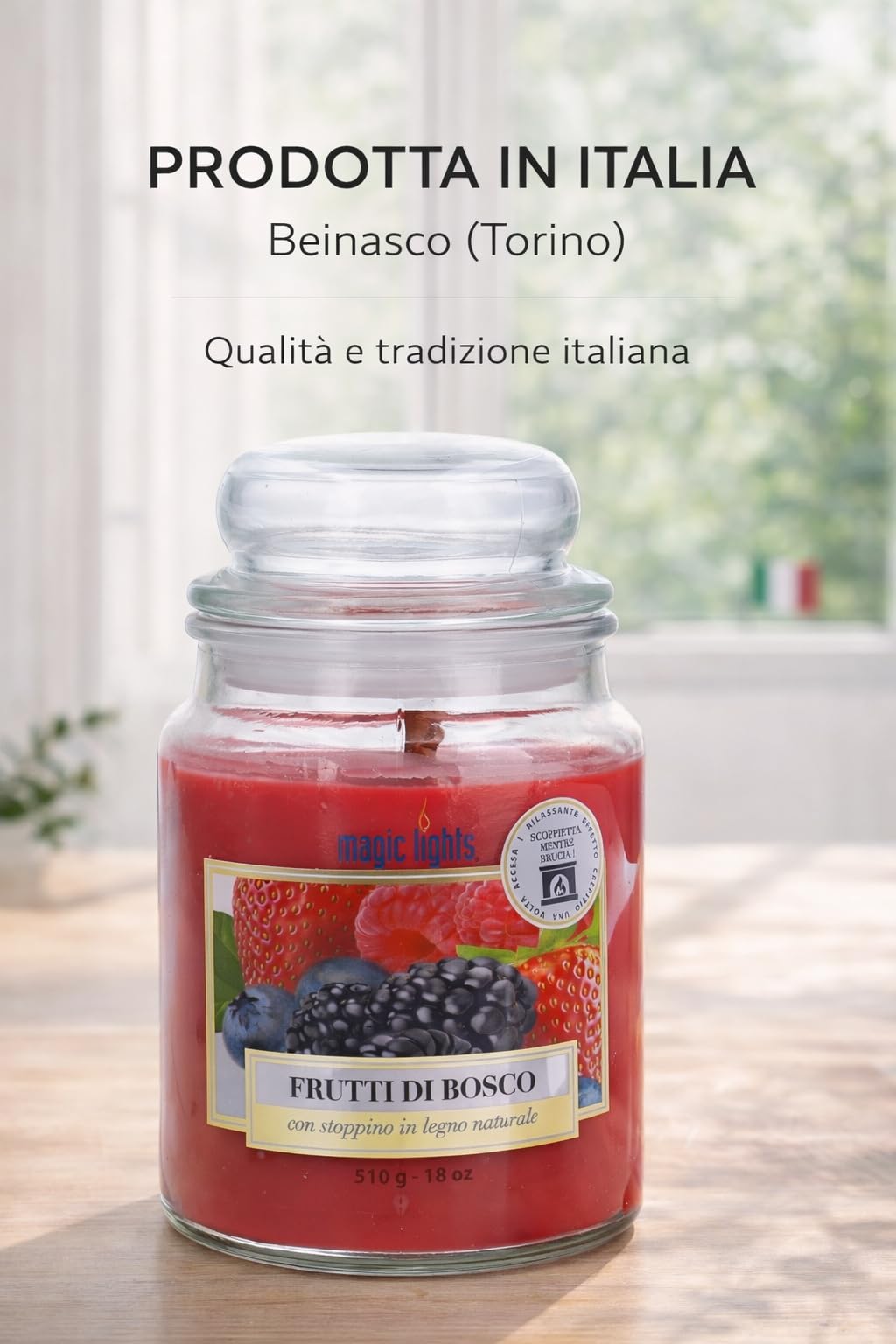 Candle jar 510g Berries with Natural Wood Wick, Made in Italy