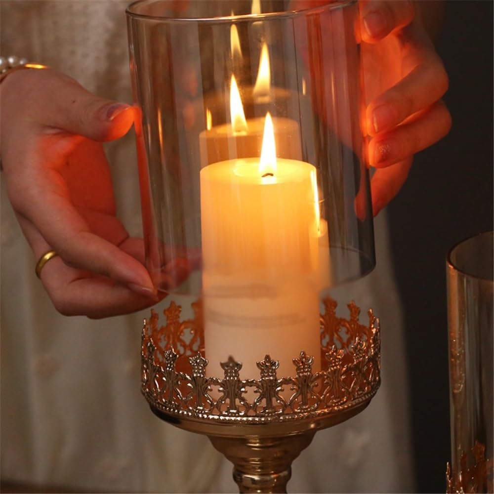 YUHUAWF Candle Holderss Light Luxury Gold Tall Candlestick Metal Glass Dinner Table Decoration Candle Holder Decorative Candlestick(Small)