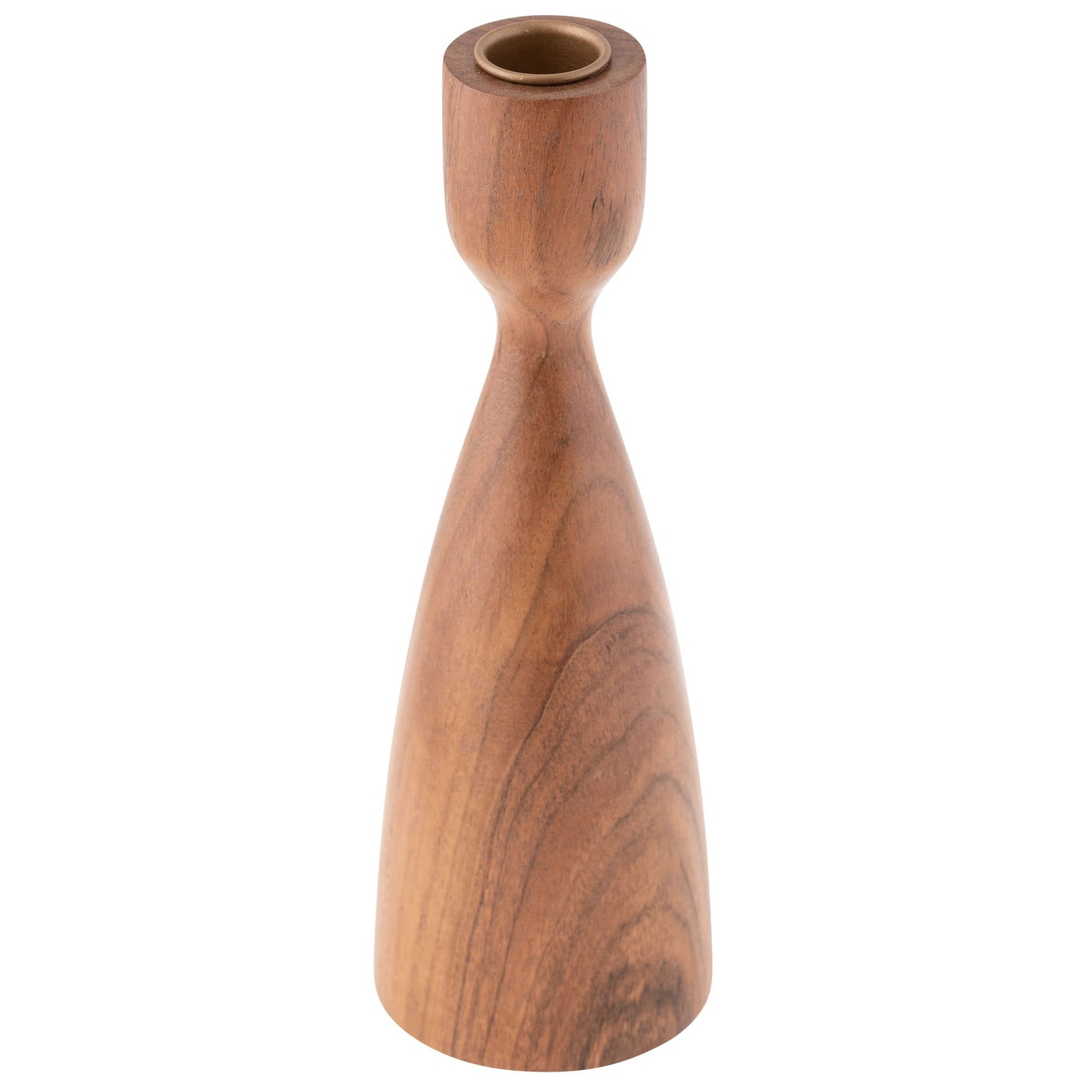 Karma, Acacia Wood Turned Candle Holder, Wooden Rounded Turned Candle Holders, Large Natural