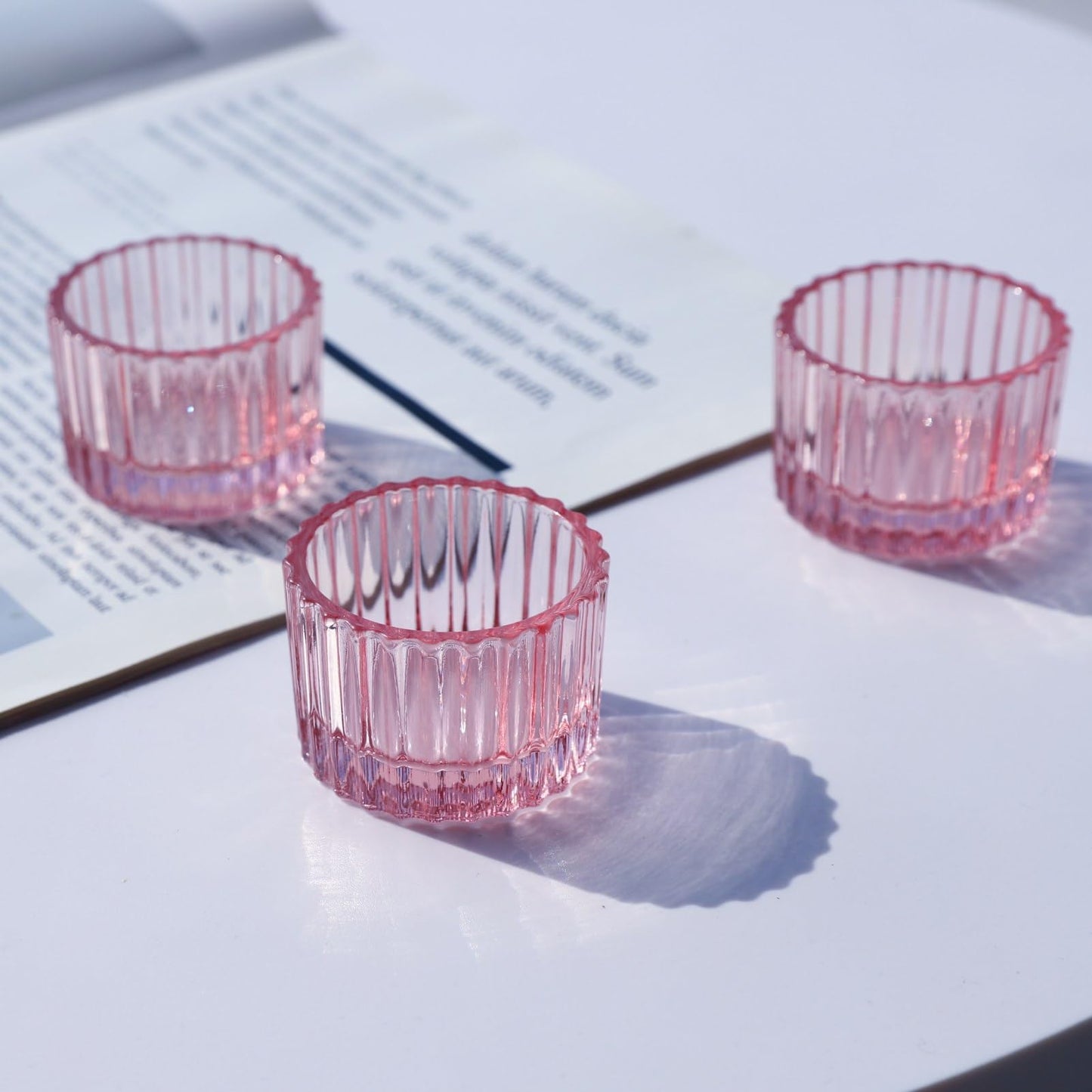VOHO Pink Candle Holders for Girl Birthday Gifts, 12pcs Tealight Candle Holder for Centerpiece Table Decorations, Glass Candle Holder for Votive Candles & Tea Lights Candles