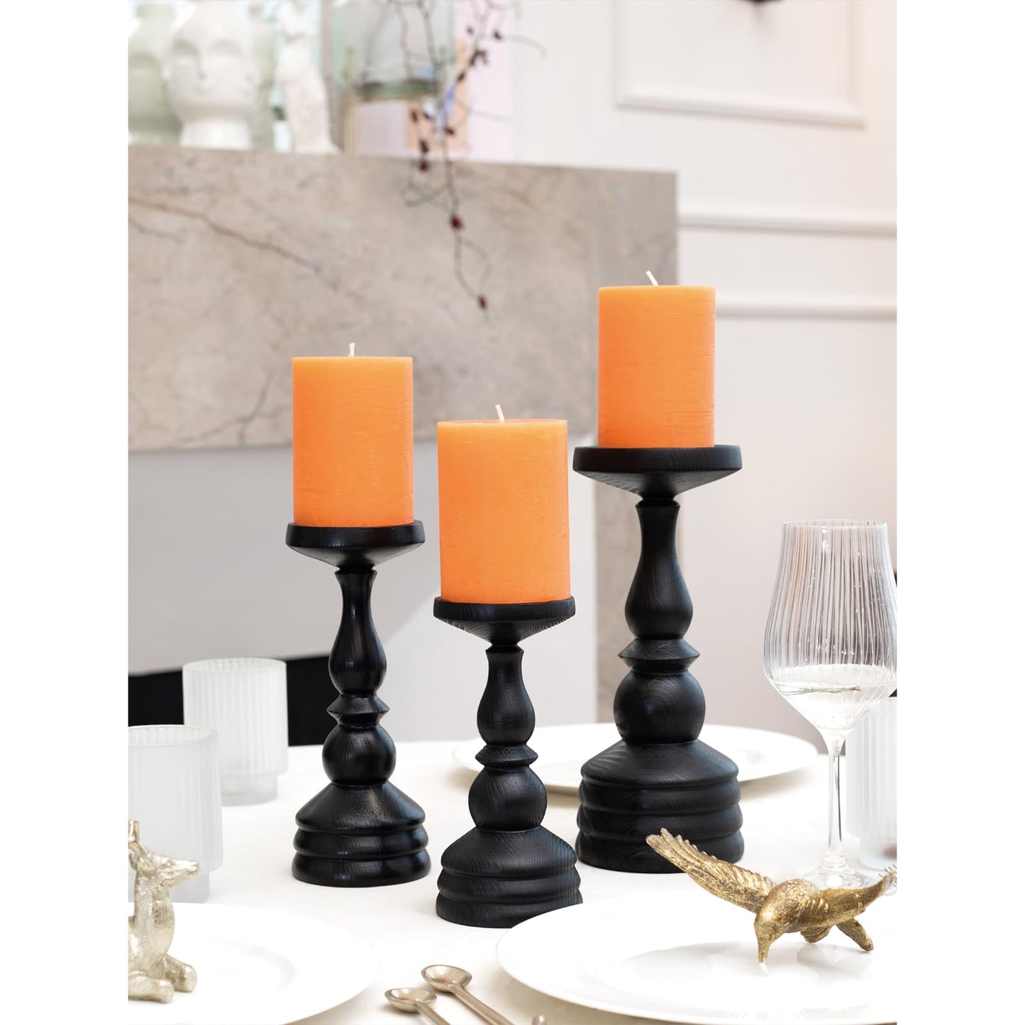 CANDWAX 3x4 inch Pillar Candles Set of 3 – Unscented Dripless Rustic Orange Candles for Fall Events, Halloween Decor, Thanksgiving Centerpieces, Wedding Décor