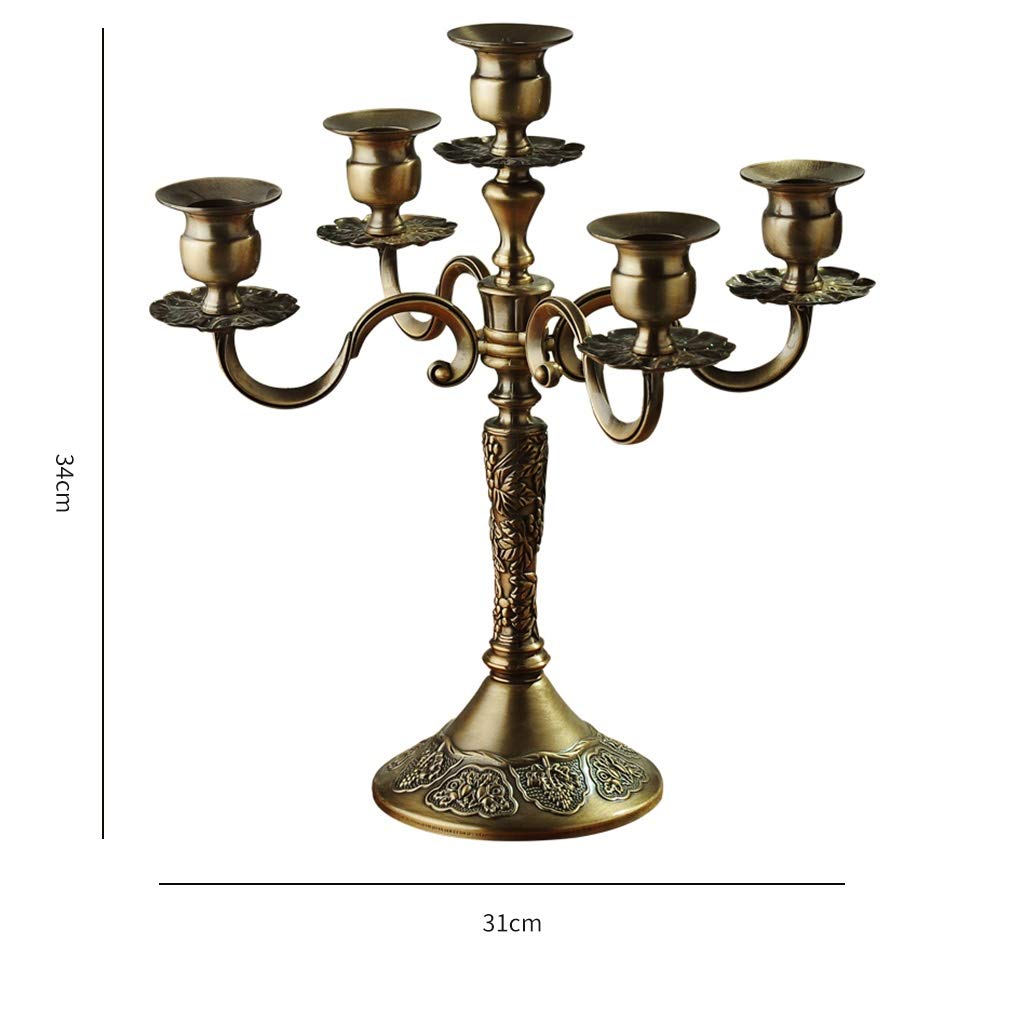 XILIN-1987 Candle Holderss European Elegant Candle Stand with 5-stem .Metal Candelabra Retro Candlestick Holder for Candlelight Dinner and Table Decoration,Bronze Finish Decorative Candlestick
