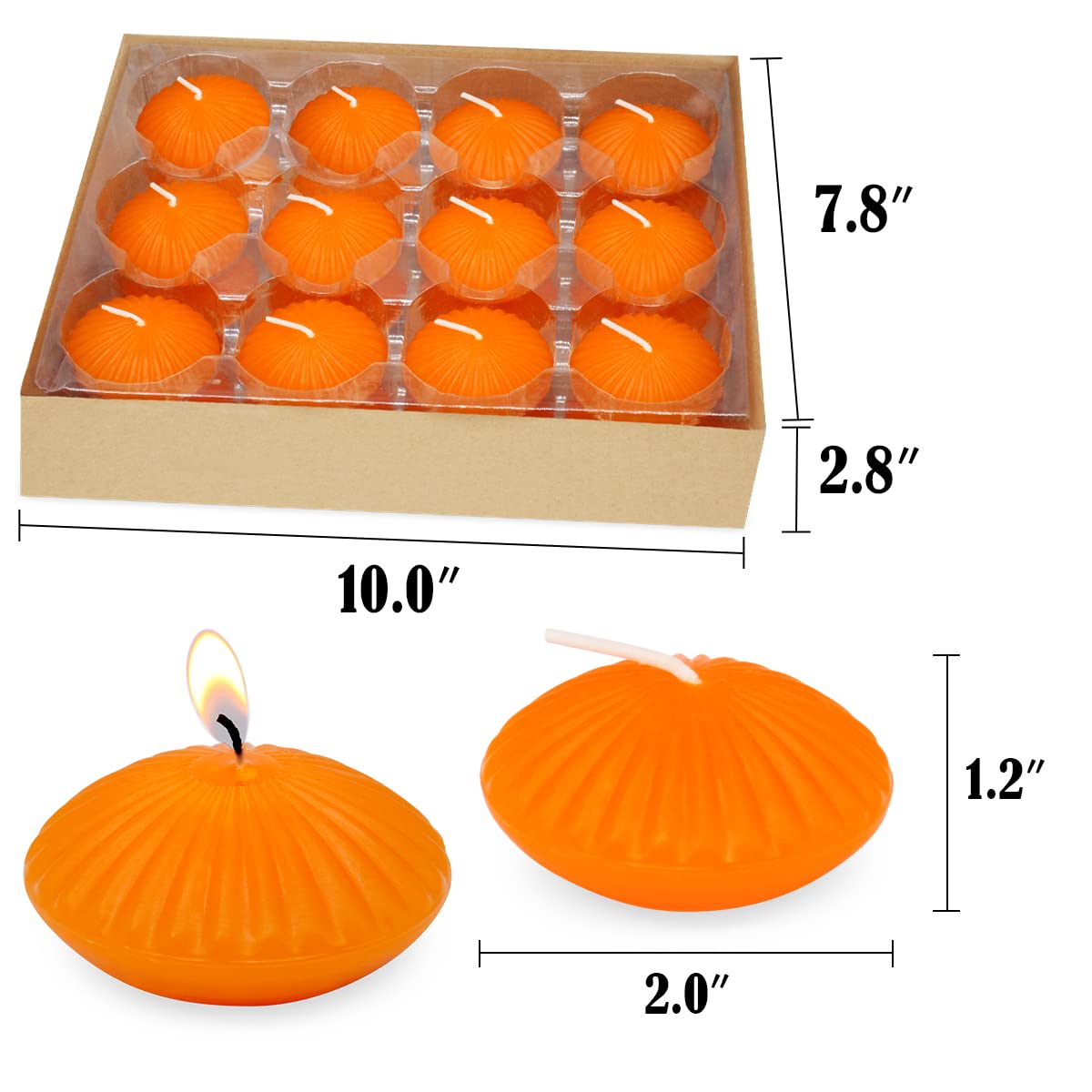 Orange Floating Candles for Cylinder Vases, 24 Pack 2 Inches Water Tealight Candles for Centerpieces at Halloween Fall Wedding Dinner Party Spa Treatments