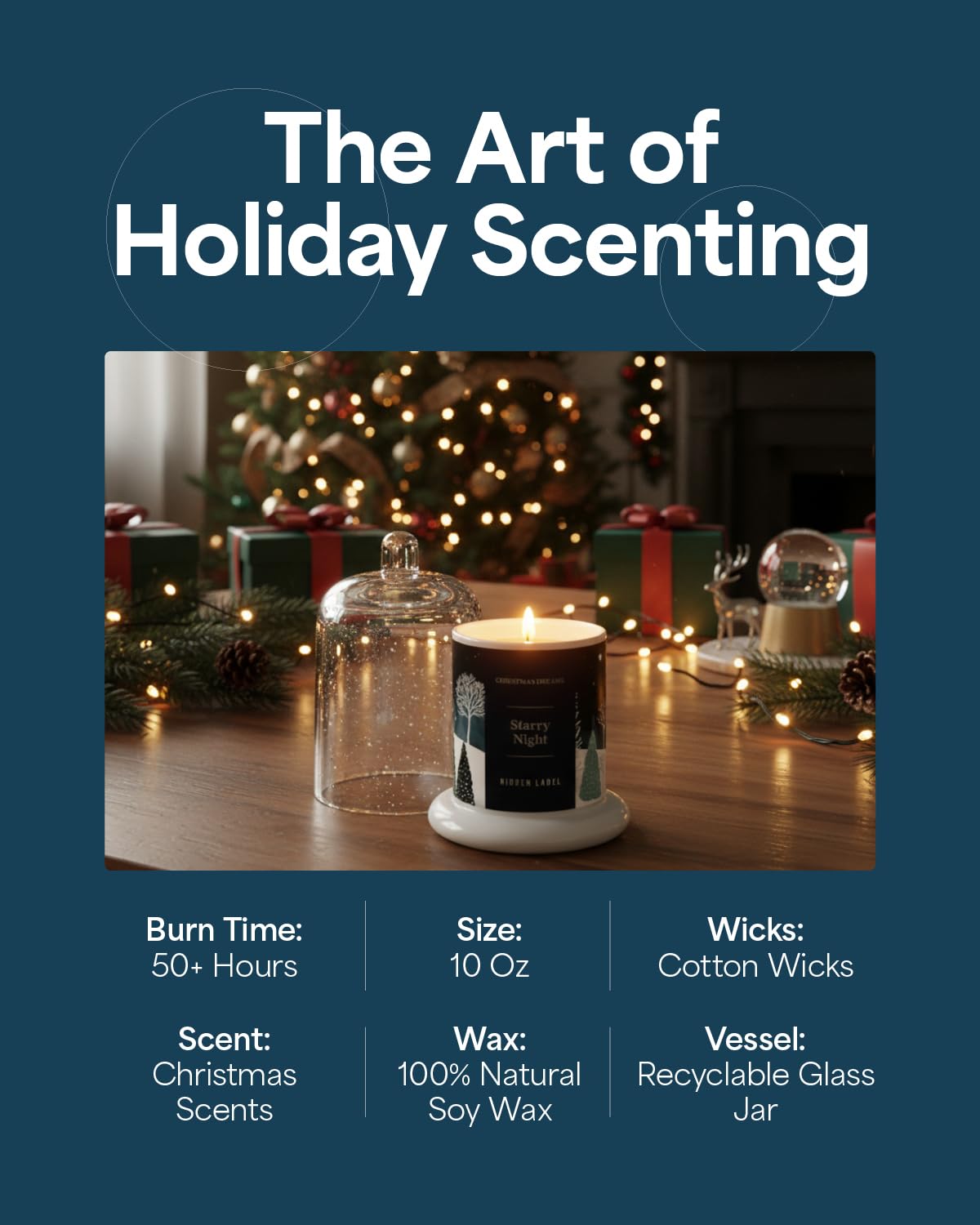 Starry Night Scented Candle, 10oz Natural Soy Wax Clear Bell Jar, 60H Long-Lasting Clean Burn Non Toxic Aromatherapy Candle for Home, Gifts for Women, Family, Holiday