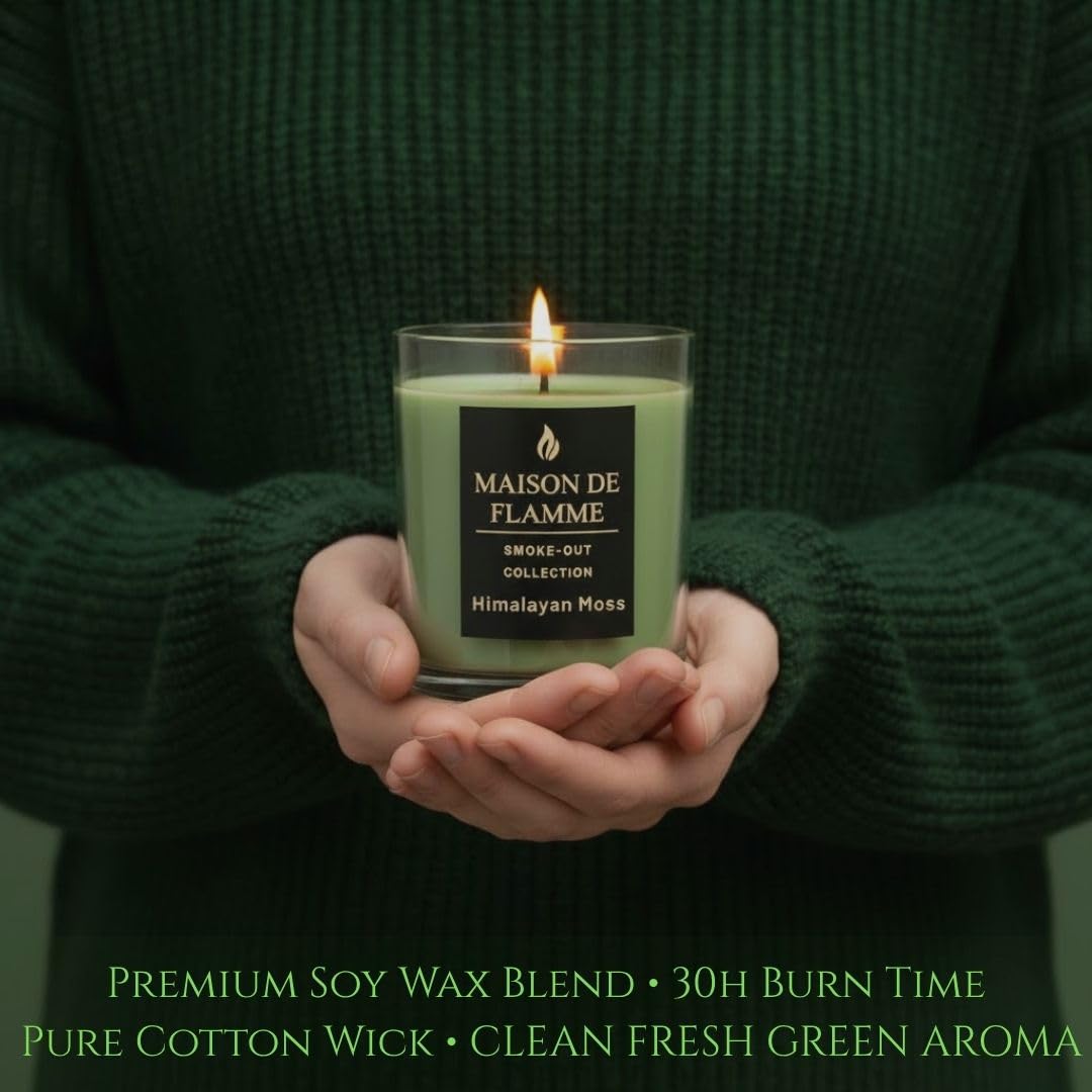 Smoke Odor Eliminating Candle – Himalayan Moss Soy Wax Candle for Kitchen, Apartment & Home Smells, Long Lasting Odor Neutralizing Scented Candle, 150g / 5.3 oz – Maison De Flamme