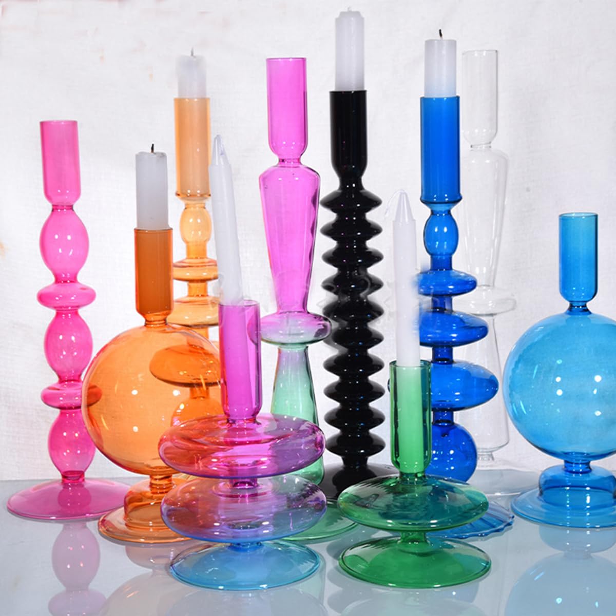 Ayuduots Glass Candlestick Holders, Elegant Glass Taper Candle Holder Centerpieces for Home Ornaments Wedding Party Decorations