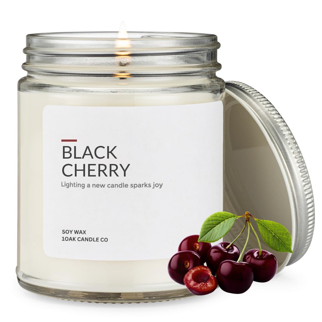 1OAK Cherry Candle - Soy Wax Scented Candles (Black Cherry) - Soy Candles for Home Scented - Long Burning Premium - Hand-Poured (7oz.)