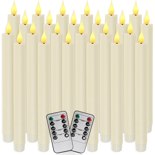24-Pack Flameless Taper Candles, 9.25 Inch Battery Operated LED Candlesticks with Remote & Timer - Realistic Flickering Flame, Warm Ivory, Safe Smokeless for Wedding Christmas Church Party Home Decor
