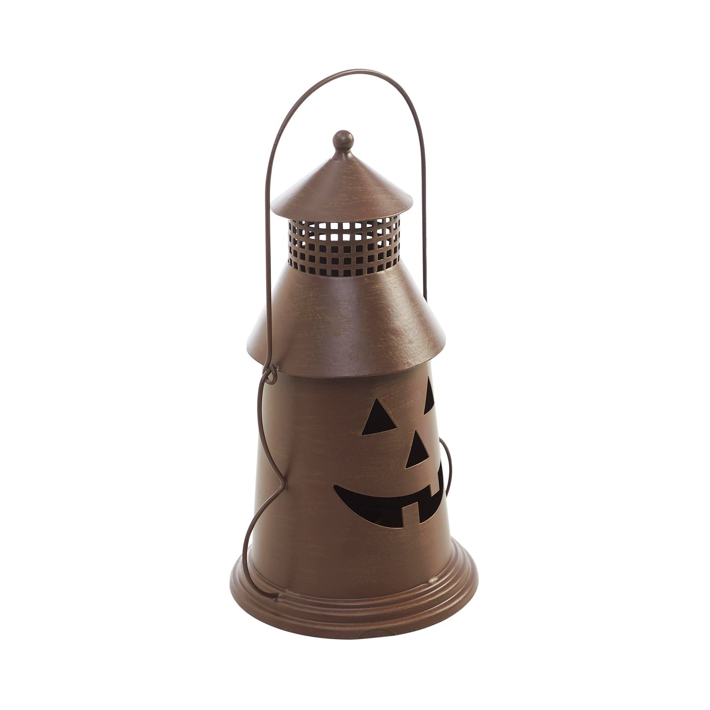 VHC Brands Halloween Lantern Tealight Holder Bronze, Fall and Halloween Kitchen Dining Table Candle Holder, Pumpkin Decor Bronze, 8x12