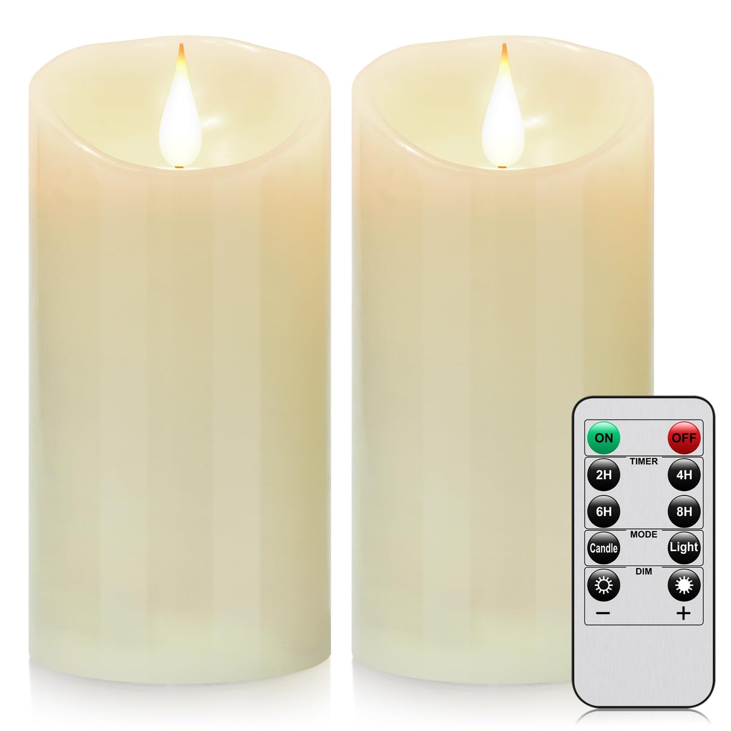 Tappovaly Flameless Flickering Battery Operated Candles 2pack Real Wax Pillar LED Candles with 10-Key Remote Control and 24 Hours Timer for Wedding, Party, Home Decoration (Ivory)