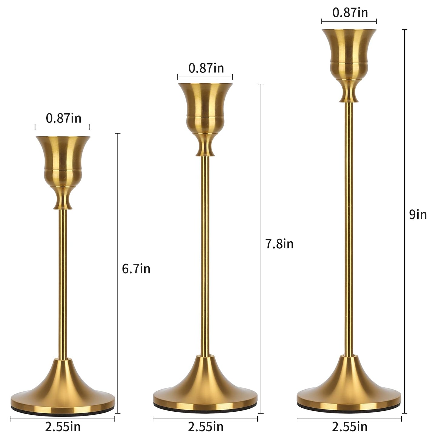 Candlestick Holders Taper Candle Holders, Candle Stick Holders Set of 3, Brass Gold Candlestick Holder, Candle Holder for Wedding Party Dining