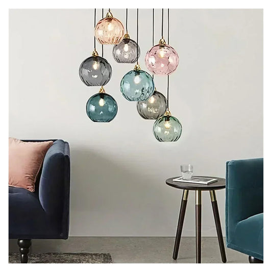 Modern Chandelier, Modern Suspension Light Fixture Nordic Colored Glass Chandelier for Living Room Dinning Bedroom Lustre Home Decoration(X-8heads,Golden Canopy)