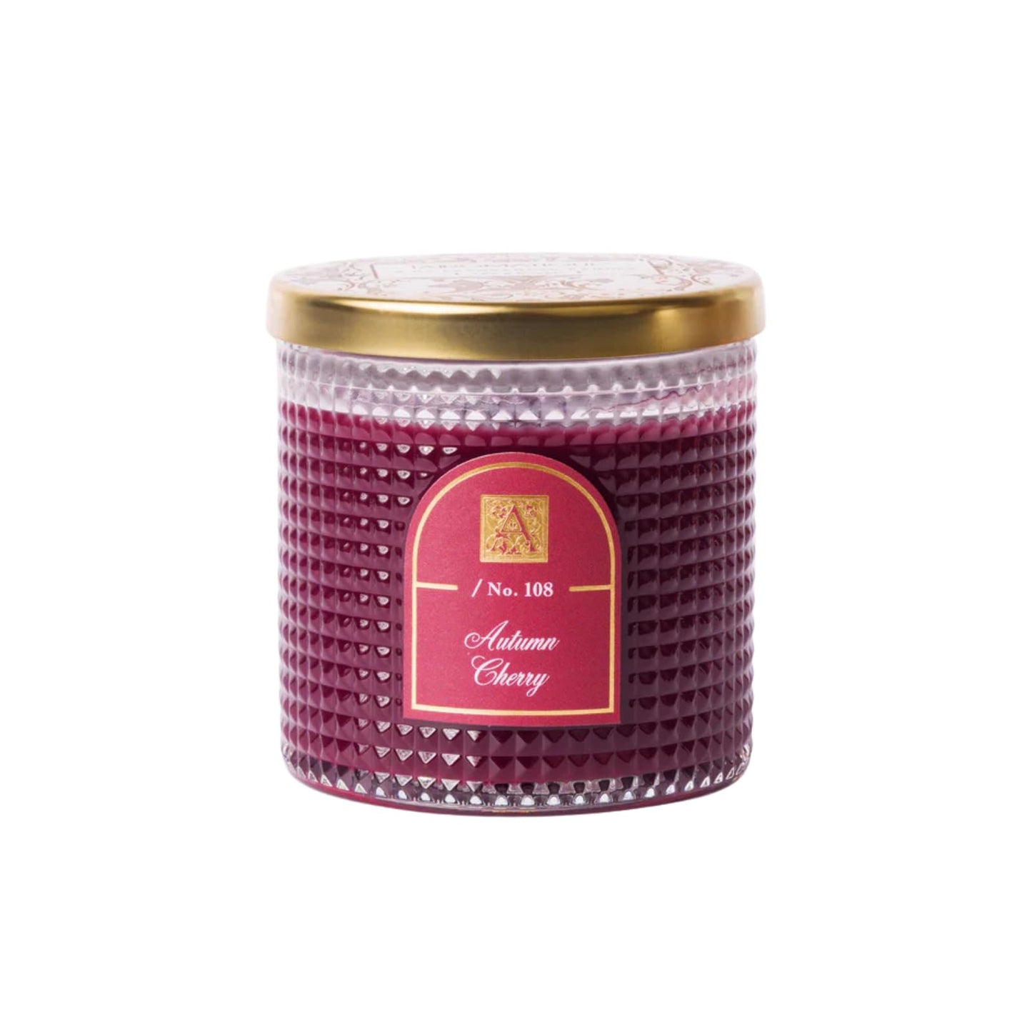 Aromatique Autumn Cherry Textured Glass Jar Candle Aromatherapy Home Fragrance Decor Long Lasting 40 Hr Burn Notes of Cherry, Apple, Cinnamon, Vanilla, Musk, Amber Luxury Office Home Gifts 6oz