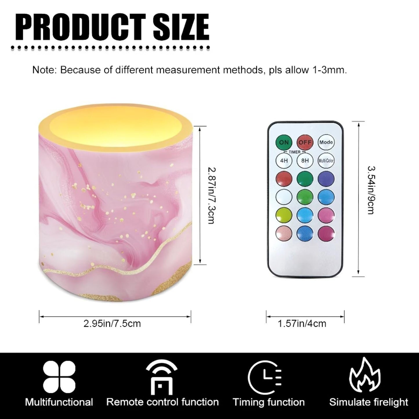 Cozeyat Blush Marble LED Candles Set of 4 Battery Powered Flameless with Remote Timer Dancing Flame Waterproof for Home Beach Table Decoration