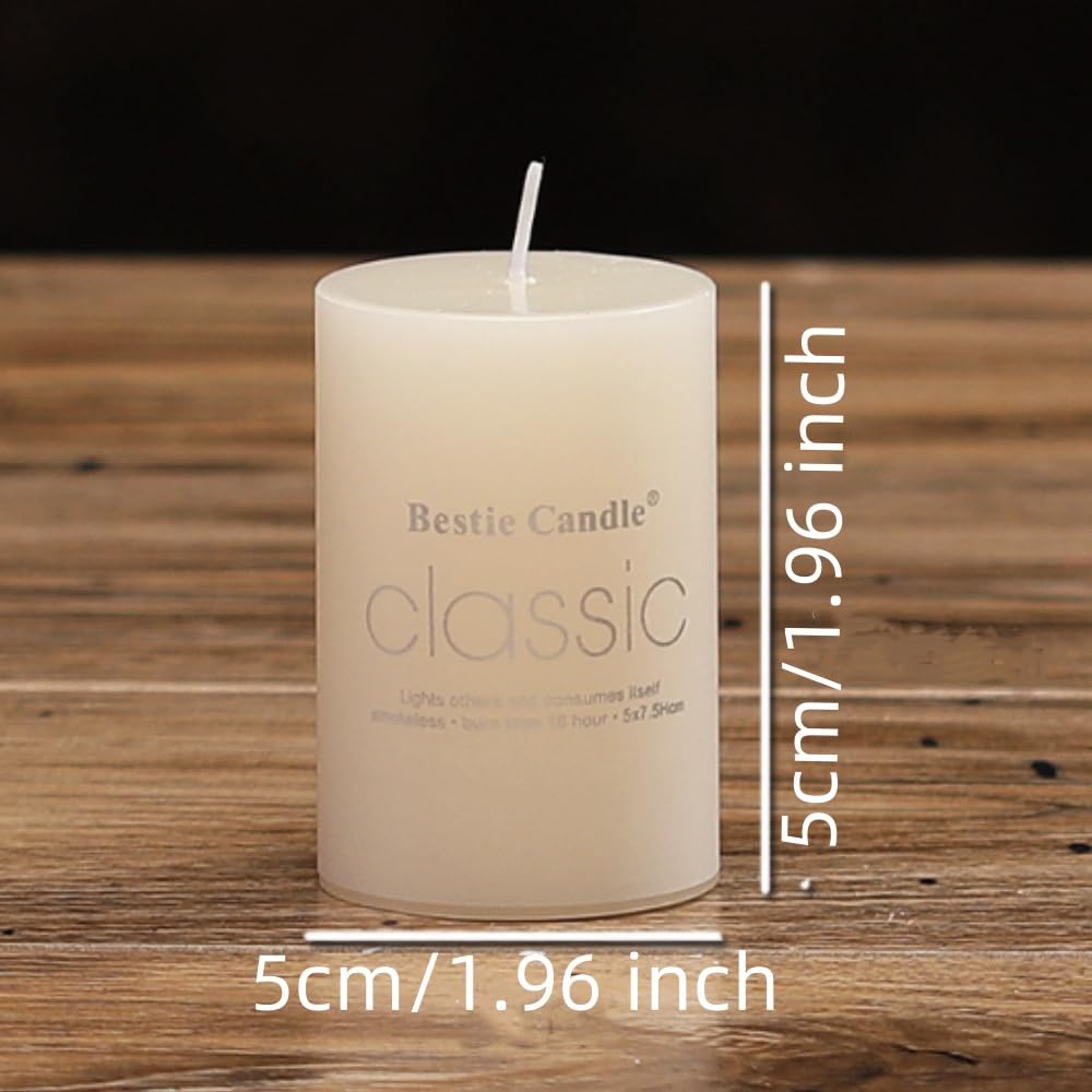 8 Pack 2x2Inch Hand Poured White Dripless Pillar Candles, Ivory， Soy Jasmine Scented Candles, Non-Toxic, Smokeless, Long Burning, for Home Decor, Dining Table, Party, Romantic Mood Lighting