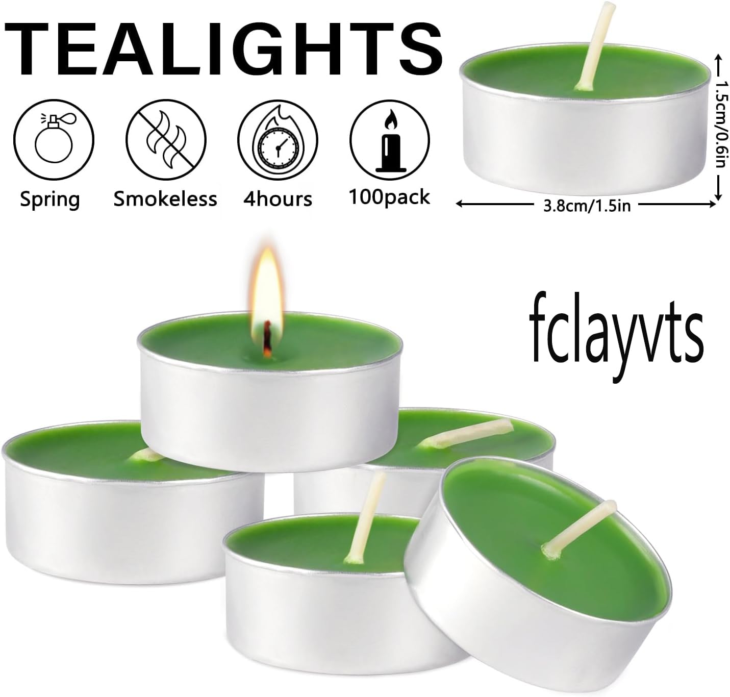 100 Pack Scented Tealight Candles 4 Hours, Spring Aromatherapy Candles for Votive Home, Wedding Holiday and Emergency (Dark Green)