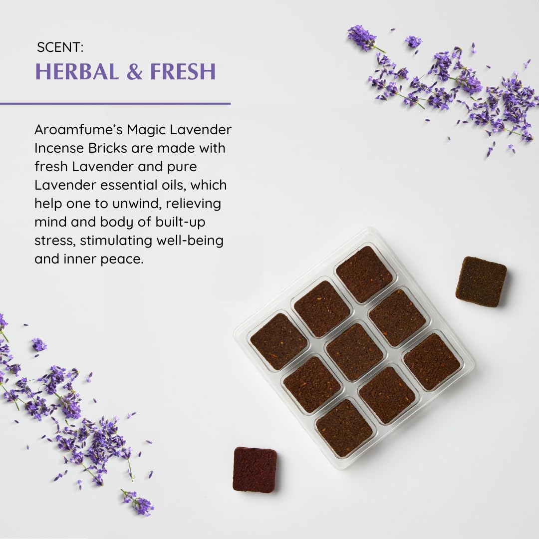 Magic Lavender Incense Bricks (2 x 9 Bricks) & Rainbow Exotic Burner by Aromafume | Made with Pure Lavender | Ideal for Meditation, Relaxation, or Yoga | Natural, Low Smoke, Non-Toxic Incense Bricks