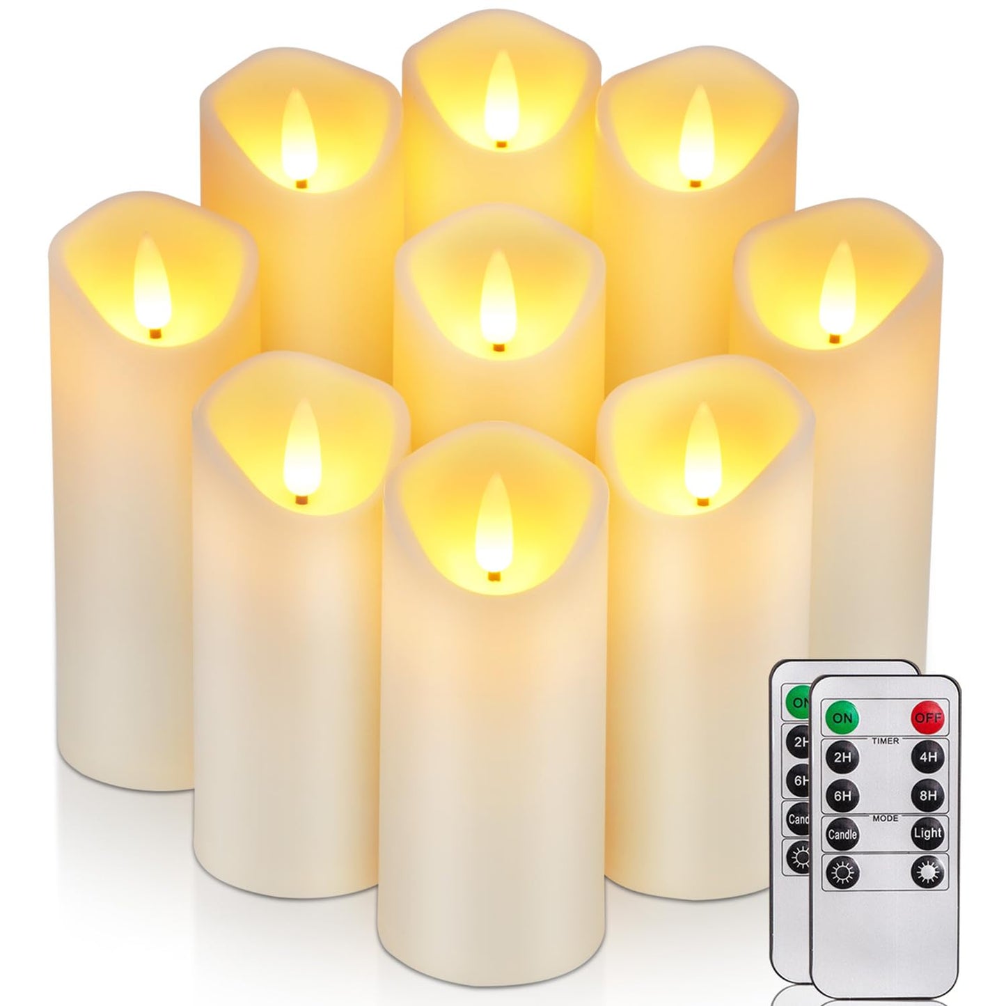 Homemory Flameless Candles, LED Battery Operated with Remote Timers, Electric Fake, Made of Frosted Plastic, Won't Melt, Ivory, Set of 9