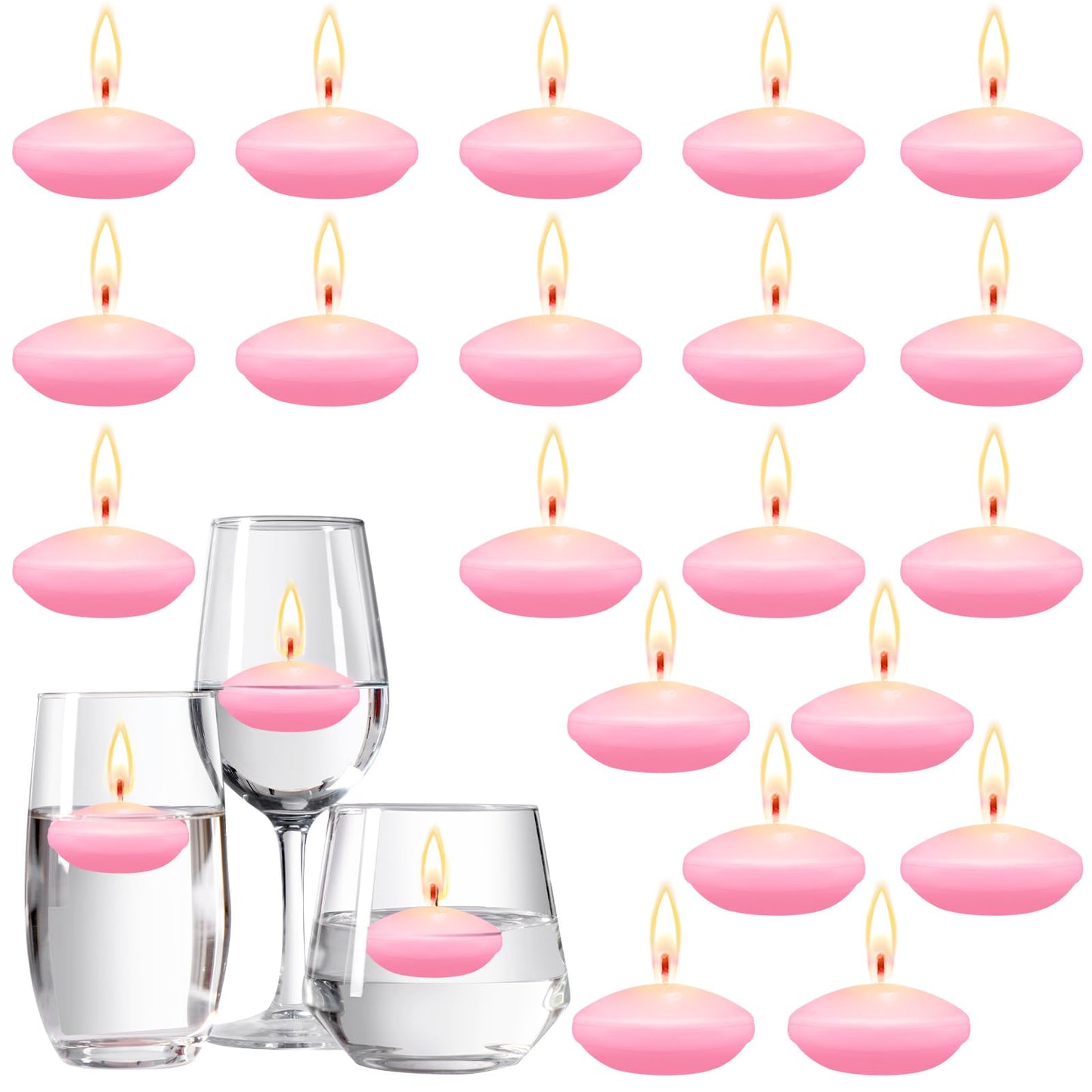 Nuanchu 20 Pcs Pink Floating Candles Centerpieces for Wedding Small Unscented Floating Candles Decoration for Wedding Anniversary Holiday Party Gifts Home Pool Decor