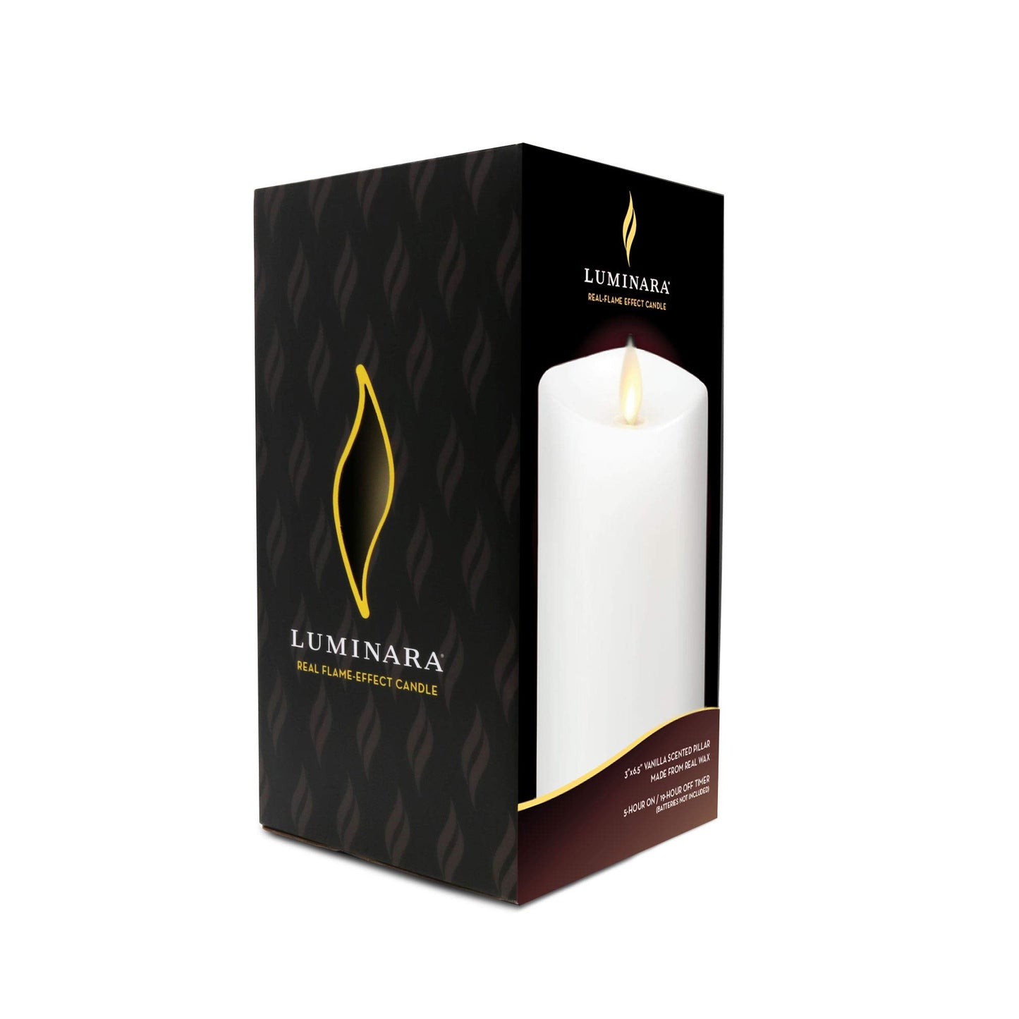 Luminara Flameless Slim Pillar Candle, Flickering Real Flame Effect, Melted Edge, Smooth Wax, Unscented, White, Real Wax, LED Battery Operated