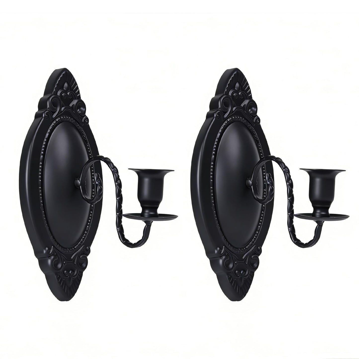 Vrnikhub Black Candle Sconces Set of Two, Victorian Decor Royal Wall Sconce, Metal Rustic Candle Holder Baroque Home Wall Decor for Living Room, Dining Room, Bedroom, Fireplace, Hallway, Window