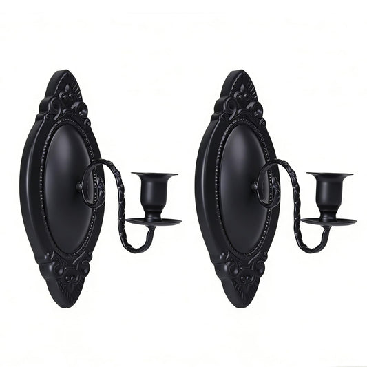 Vrnikhub Black Candle Sconces Set of Two, Victorian Decor Royal Wall Sconce, Metal Rustic Candle Holder Baroque Home Wall Decor for Living Room, Dining Room, Bedroom, Fireplace, Hallway, Window