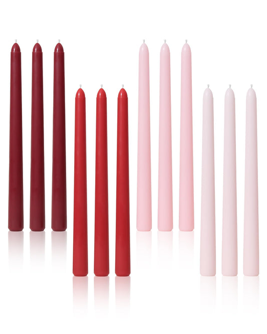 Viyffo Taper Candles 10 Inch Red 12 Pack Unscented, Smokeless Long Tall Tapered Candlesticks Wedding Home Decor Dinner Natural Color Series