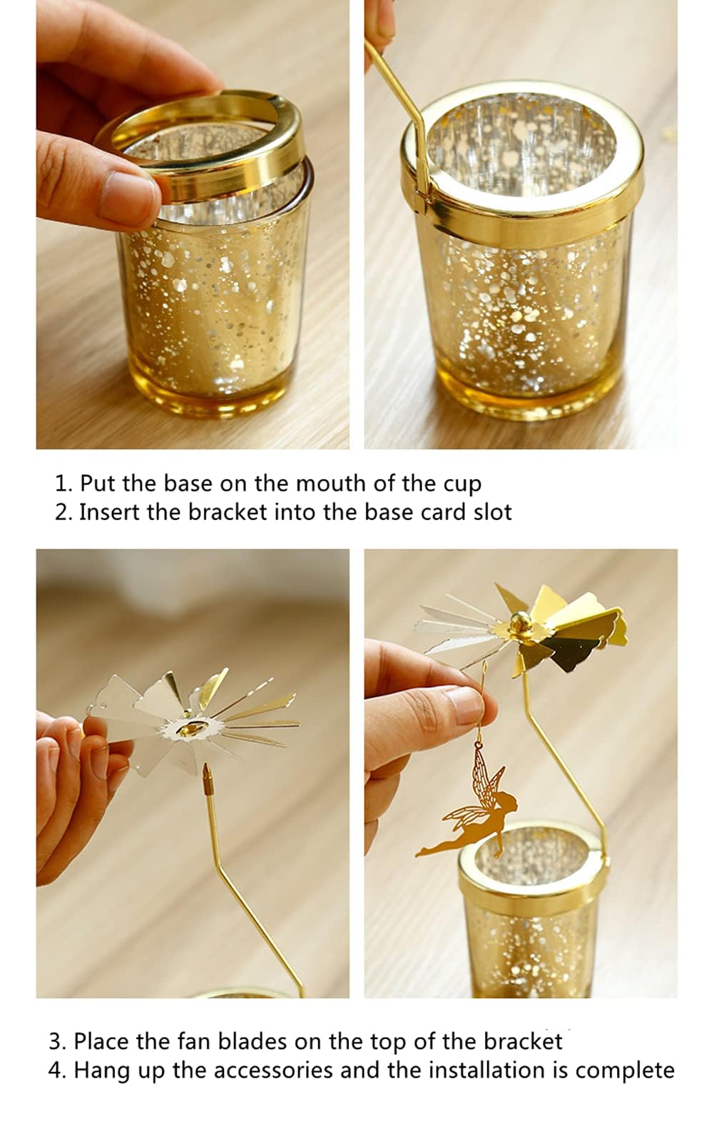 Candle Holders，Rotating Candlestick，Gold Starlight Glass Candle Holder,Restaurant Wedding Christmas Valentine's Day Thanksgiving Wedding Anniversary Birthday Party Table Decoration(Butterfly)