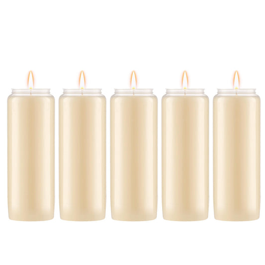 Lerner 9-Day Memorial Candles, 5 Pack, 7” Pillar Prayer Candle in Plastic Jar, Long-Lasting Smokeless Clean Burning Mourning & Shiva Candle for Vigils, Church, Synagogue, Jewish Yahrzeit Candles