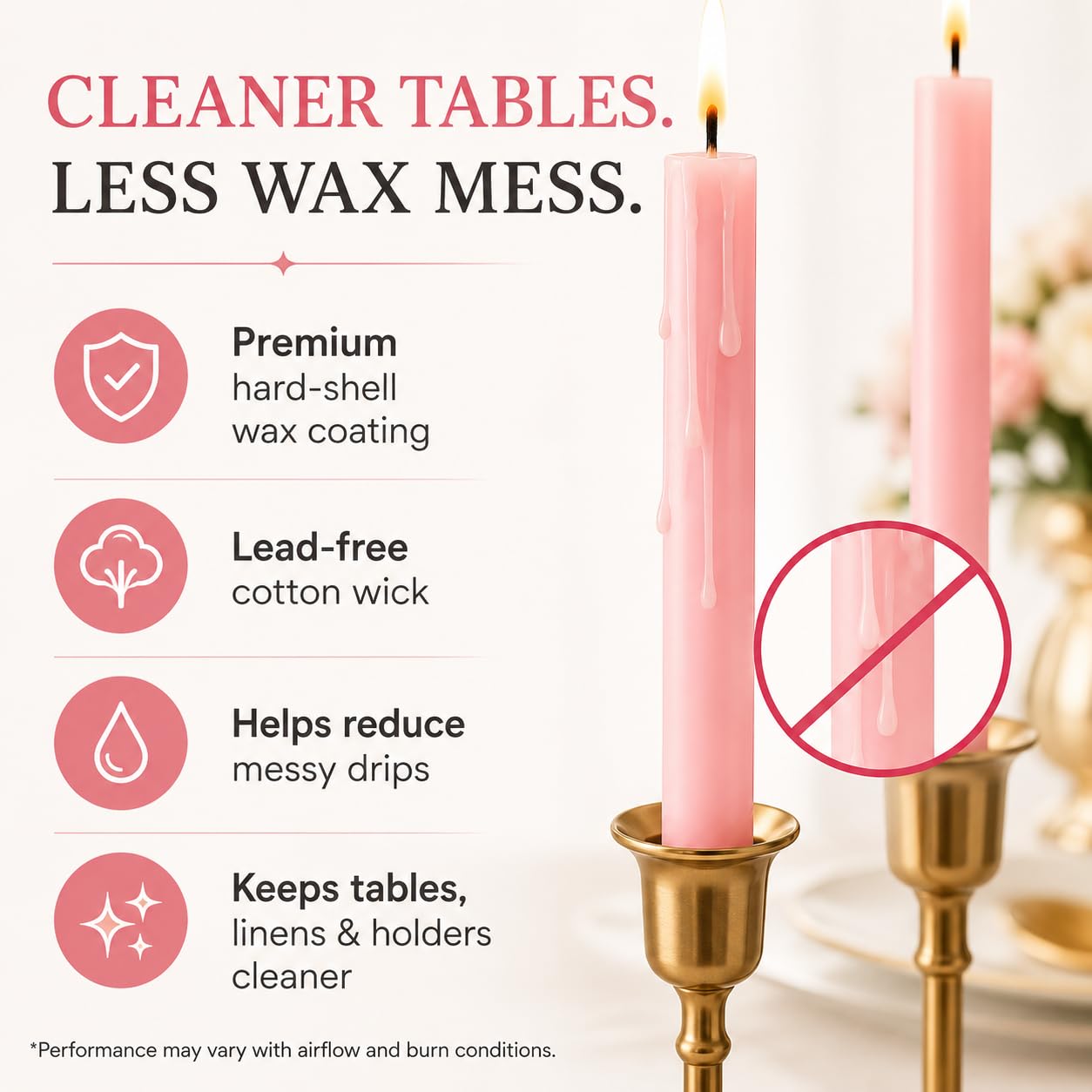 Dinil Pink Taper Candles - 10 Inch Unscented Dripless Smokeless Candlesticks Set of 12 | Perfect for Fall, Halloween, Thanksgiving, Dinner, Wedding and Party Decoration
