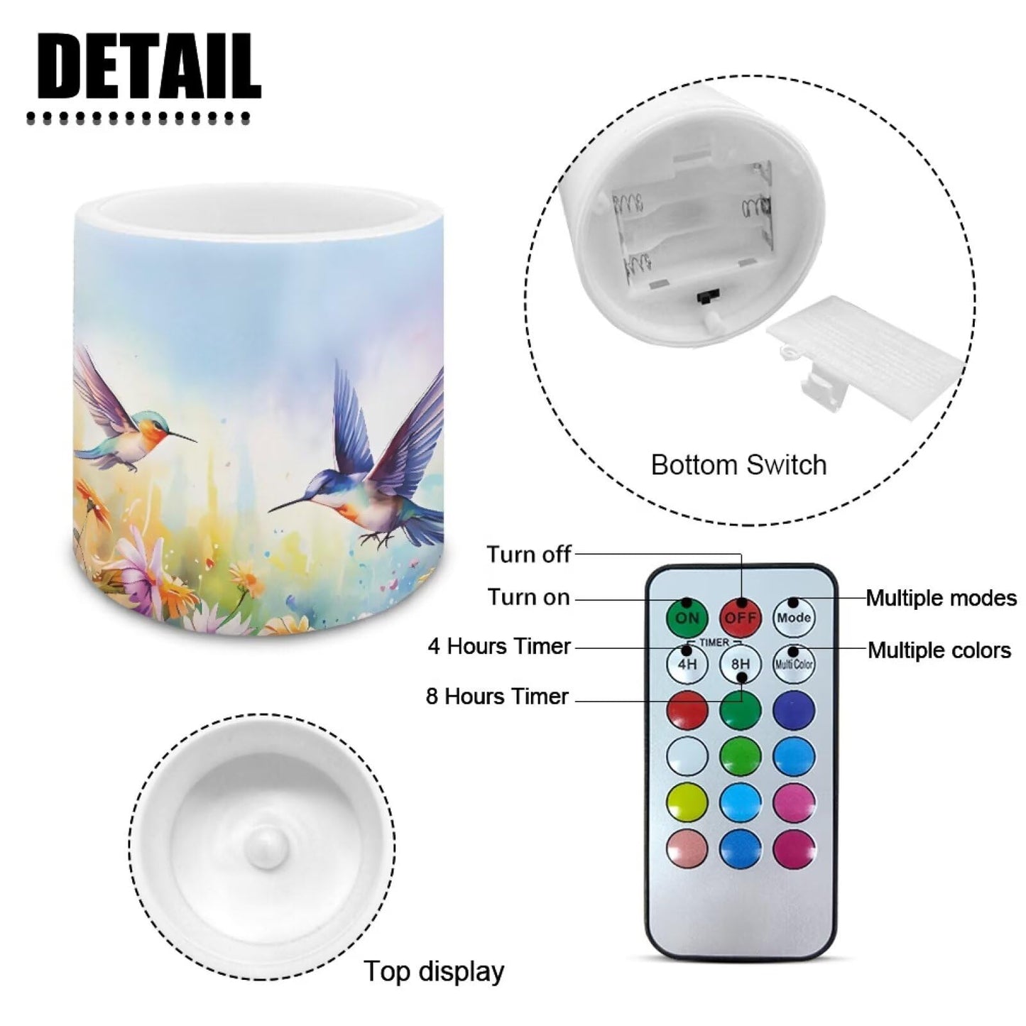 NETILGEN Daisy Hummingbird Purple Flameless Candles with Remote Control Timer LED Pillar Candles Set of 4 Battery Operated Candles for Home Party Decor
