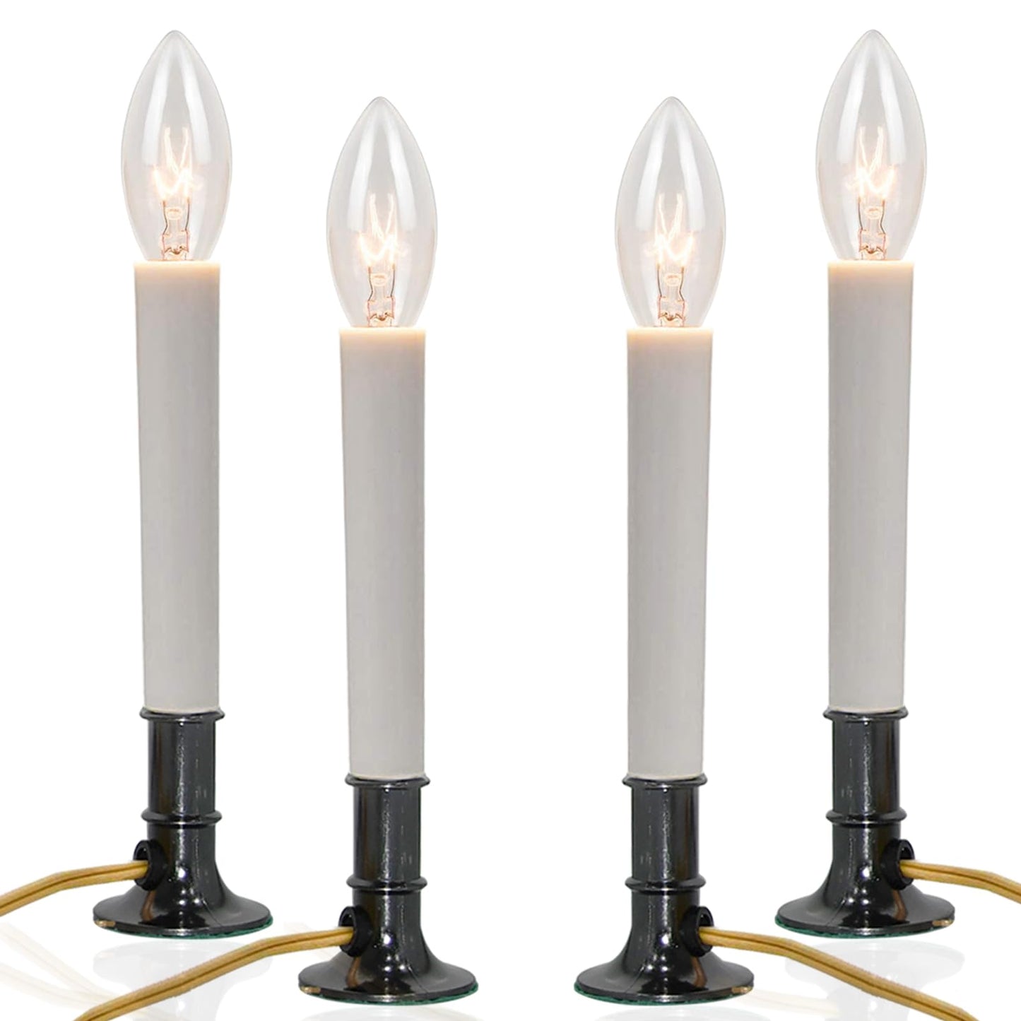 SUNSGNE Electric Christmas Window Candles with Nickel Plated Base, Electric Window Candle Lamp Lights Plug in Christmas Candle Lamp with 7 Watts C26 Light Bulbs, Turn On/Off Switch (Pack of 4)