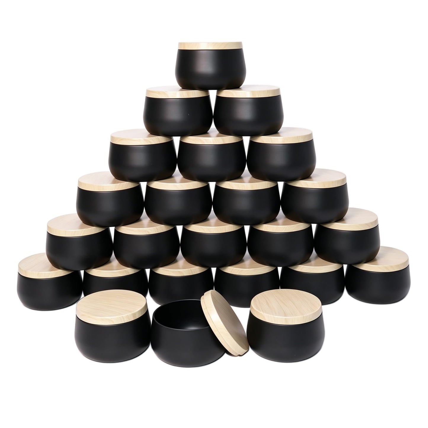 24 Pack 8 oz Candle Tins, Matte Black Metal Candle Jars with Wood Grain Lids, Empty Candle Containers Bulk for Candle Making Supplies, DIY Crafts, Storage & Gifts, Shatterproof Travel Vessels
