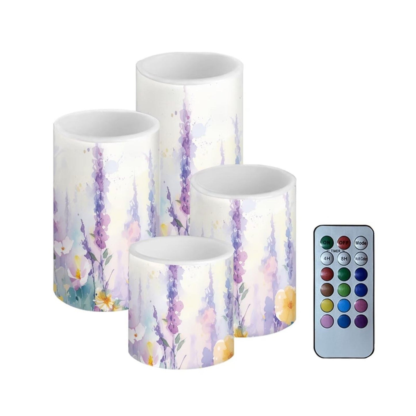 Cozeyat Lavender LED Candles Set of 4 Battery Powered Flameless with Remote Control Timer Color Changing for Home Indoor Outdoor Table Wedding
