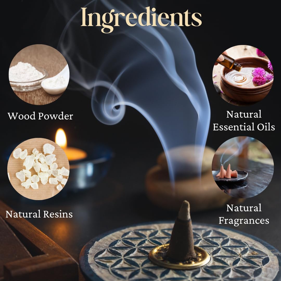 Bless International Cinnamon 100%-Natural-Incense-Cones Handmade-Hand-Dipped Organic-Chemicals-Free for-Purification-Relaxation-Positivity-Yoga-Meditation The-Best-scents (60 Count)