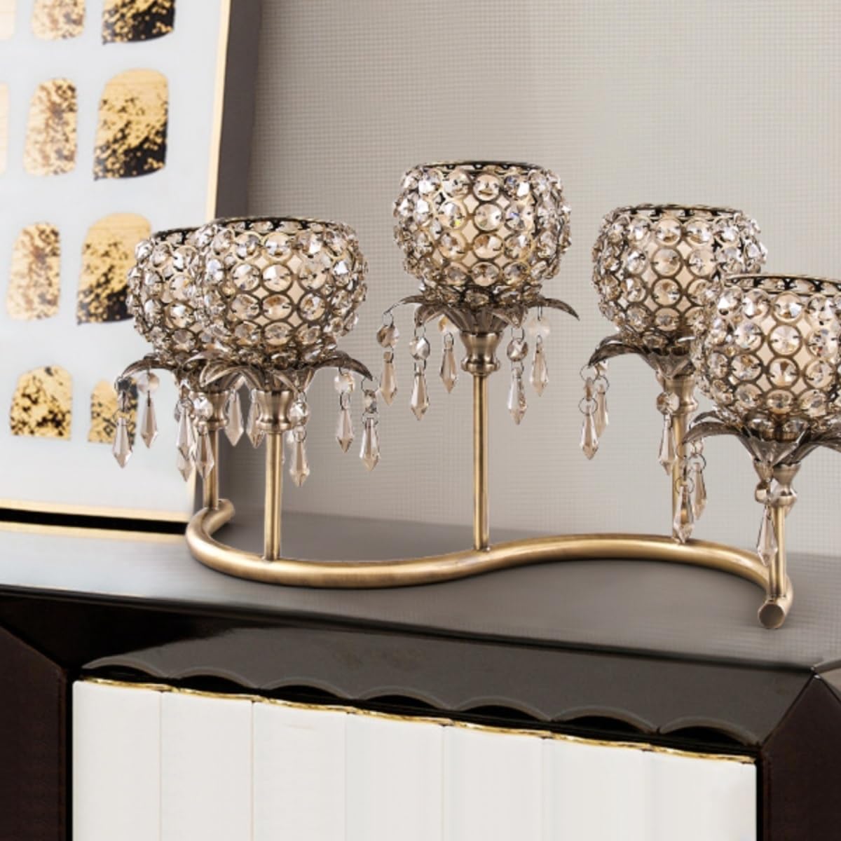 cfycfy987 Candelabra European Crystal Candlestick Retro Luxury Candle Holder Ornaments for Living Room, Hotel, Wedding Candle Sticks Holder(Black)