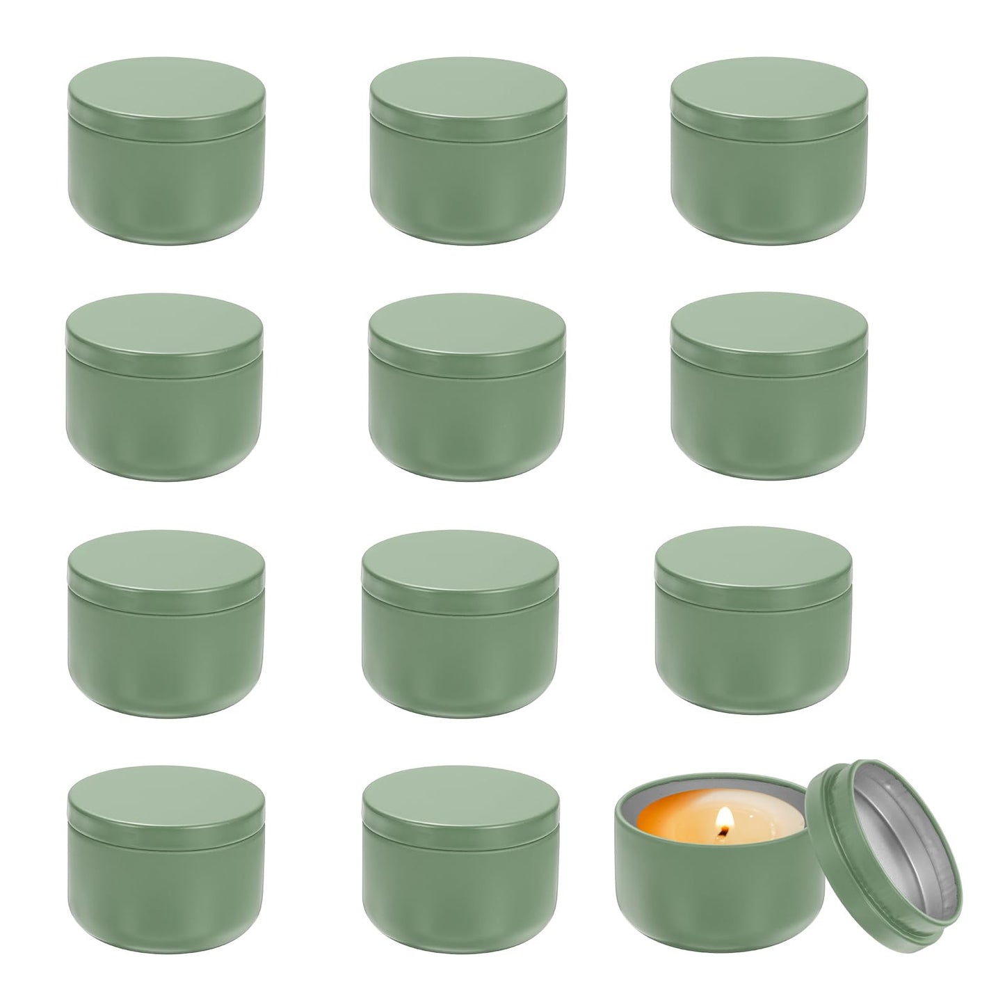 MECCANIXITY 3oz Candle Tins, 12pcs Metal Candle Tins Jars with Lids Round Empty Tin Can Containers Bulk for Storage Tea and Making DIY Arts Crafts Christmas Gifts, Green