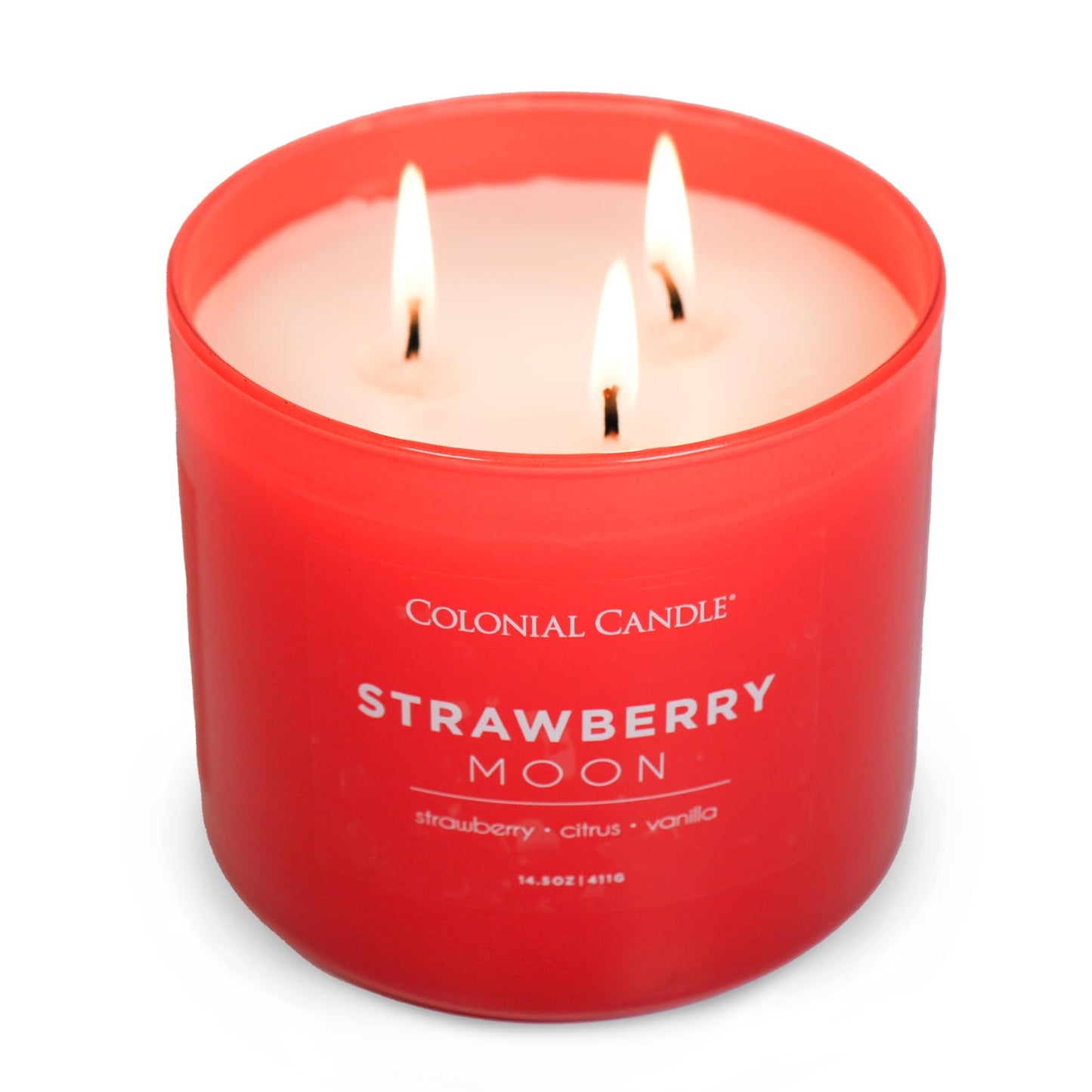 Colonial Candle Strawberry Moon Scented Jar Candle, Pop of Color Collection, 3 Wick, 14.5 oz - Up to 60 Hours Burn