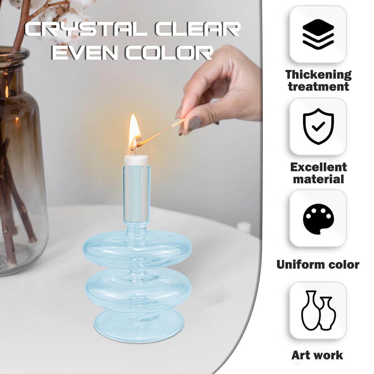 LNQ LUNIQI Clear Taper Candle Holders Glass Candle Stick Holder Modern Candle Holders for Tapered Candlesticks Wedding Reception Centerpieces Christmas（Light Blue）
