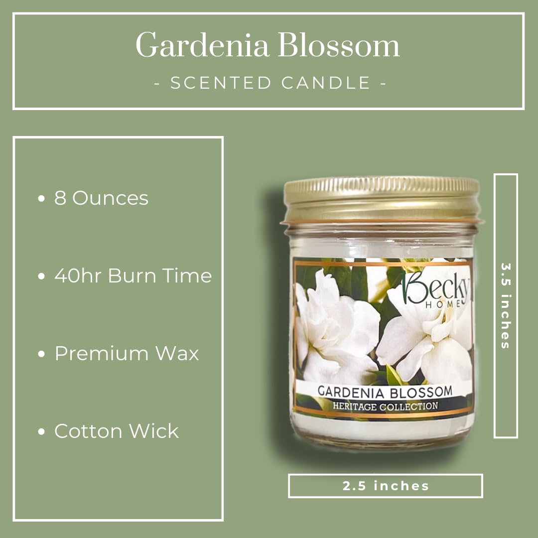 Becky Home 8oz Gardenia Scented Candles for Home, 45 Hrs Soy Wax Scented Candle for Stress Relief, Aromatherapy Candle Gifts for Men and Women, Floral Scent