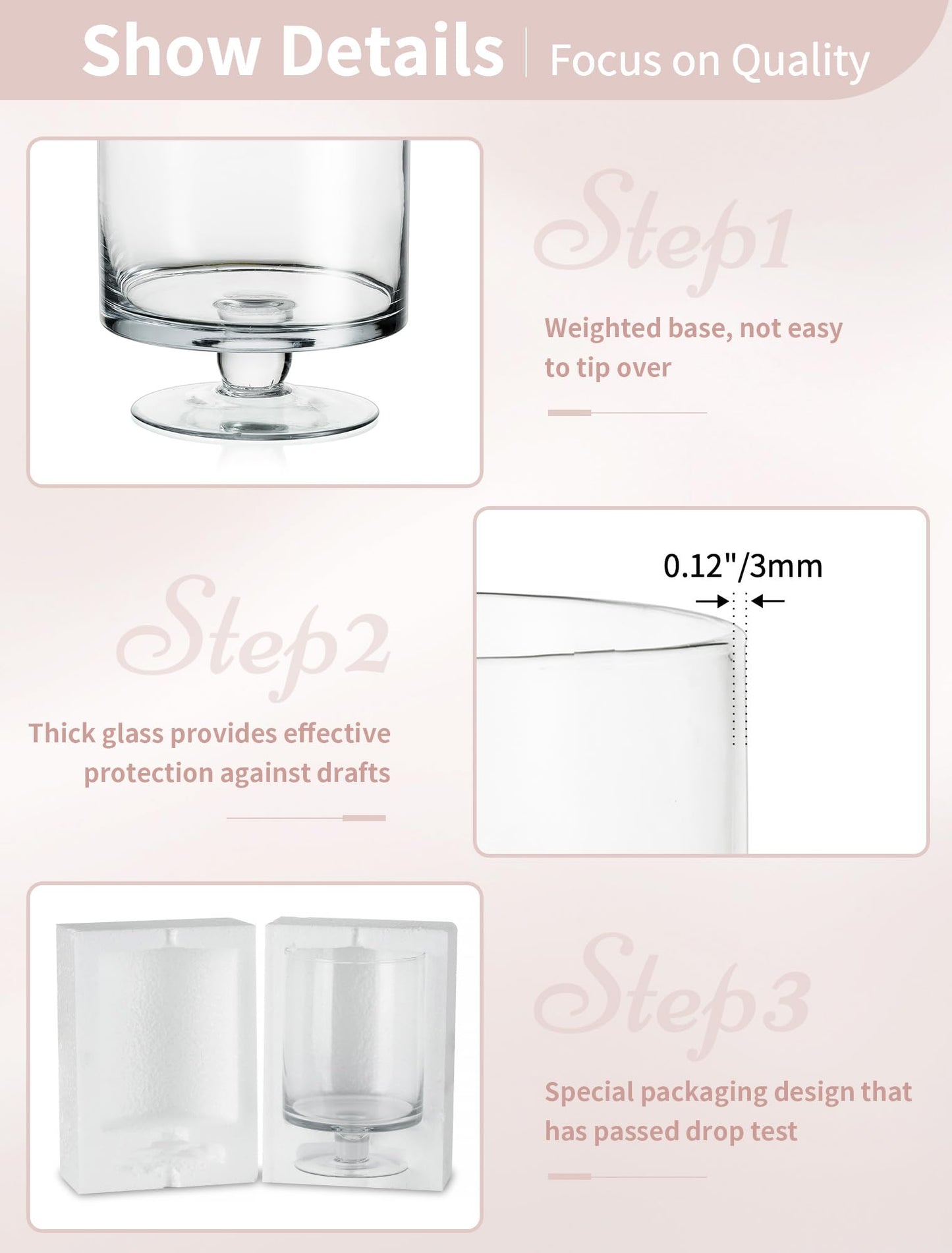 Glass Candle Holder for Pillar Candles - Large Glass Vases for Table Decoration, Clear Hurricane Candle Holder for Wedding Christmas Halloween Party Centerpiece Dining Room Decor, Gifts for Women