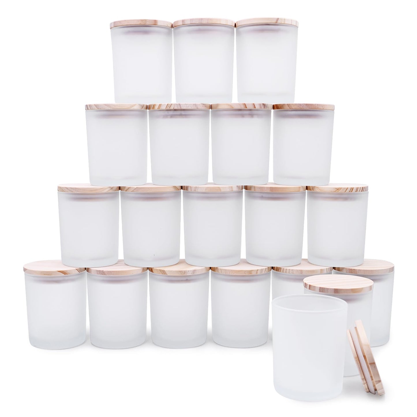 SHOWIN Thick Candle Jars for Making Candles 20 Pcs, 7 OZ Empty Jars with Wood Lids for Candle Making, Sample Container, Frosted White