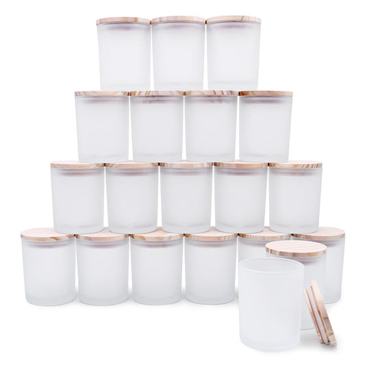 SHOWIN Thick Candle Jars for Making Candles 20 Pcs, 7 OZ Empty Jars with Wood Lids for Candle Making, Sample Container, Frosted White