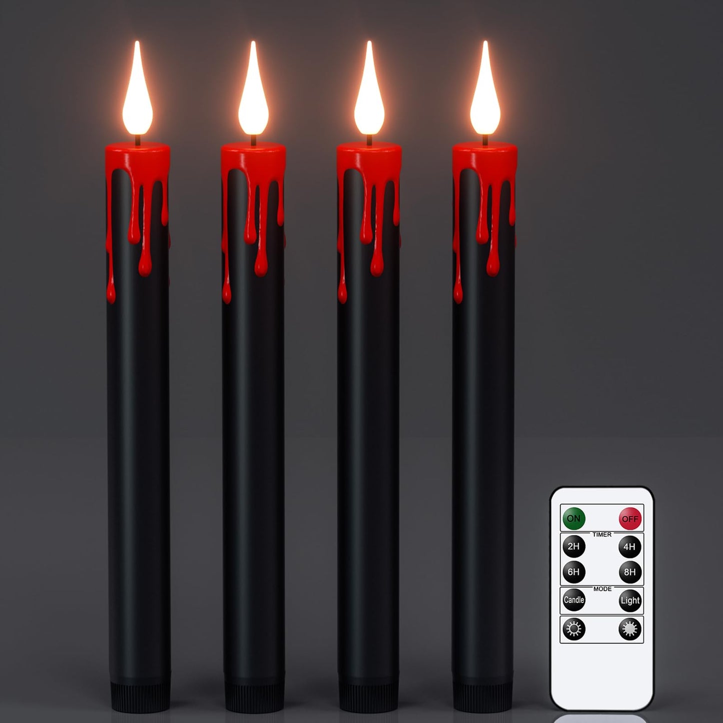 Wondise Halloween Flameless Taper Candles with Remote and Timer, Battery Operated 3D Wick Flickering with Blood Dripping Halloween Candles for Spooky Horror Home Halloween Decoration