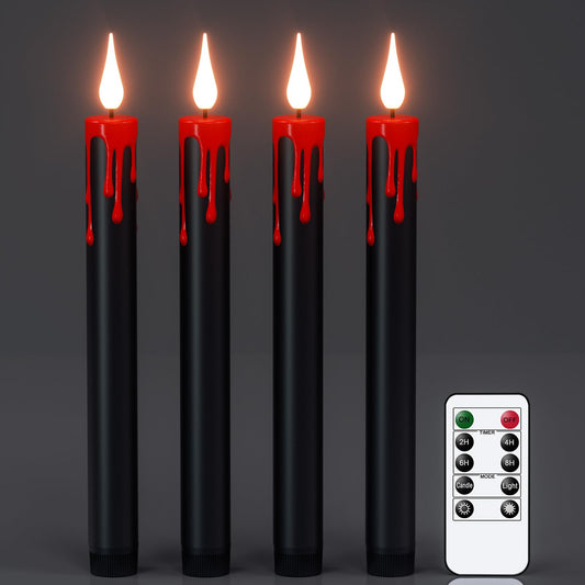 Wondise Halloween Flameless Taper Candles with Remote and Timer, Battery Operated 3D Wick Flickering with Blood Dripping Halloween Candles for Spooky Horror Home Halloween Decoration
