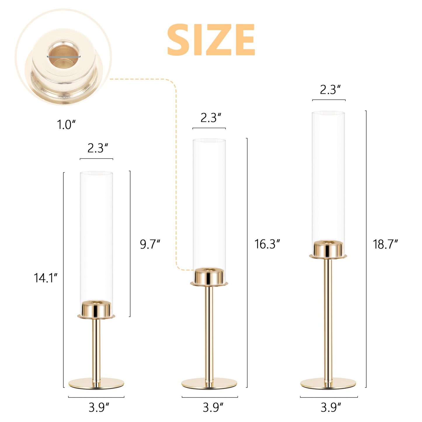 Ronasip Hurricane Candle Holders Metal Candlestick Holder for Glass Taper Tall Candle Holders with Candles Stands for Home Decor, Christmas, Dinning, Wedding, Housewarming Gifts (6, Gold)