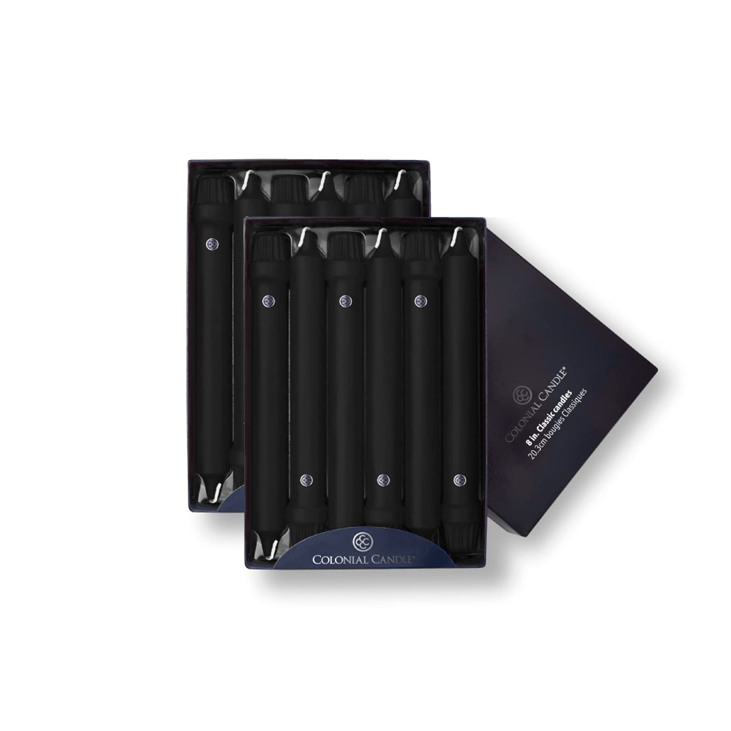 Colonial Candle Unscented Taper Candle, Classic Collection, Black, 8 In, Pack of 12 - Up to 6 Hours Burn