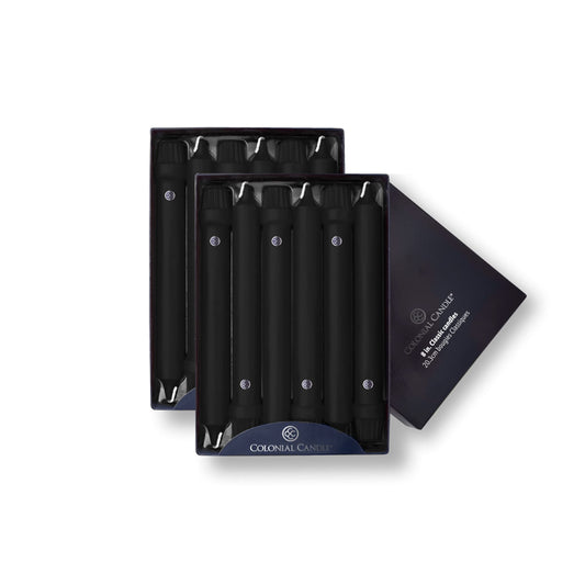 Colonial Candle Unscented Taper Candle, Classic Collection, Black, 8 In, Pack of 12 - Up to 6 Hours Burn