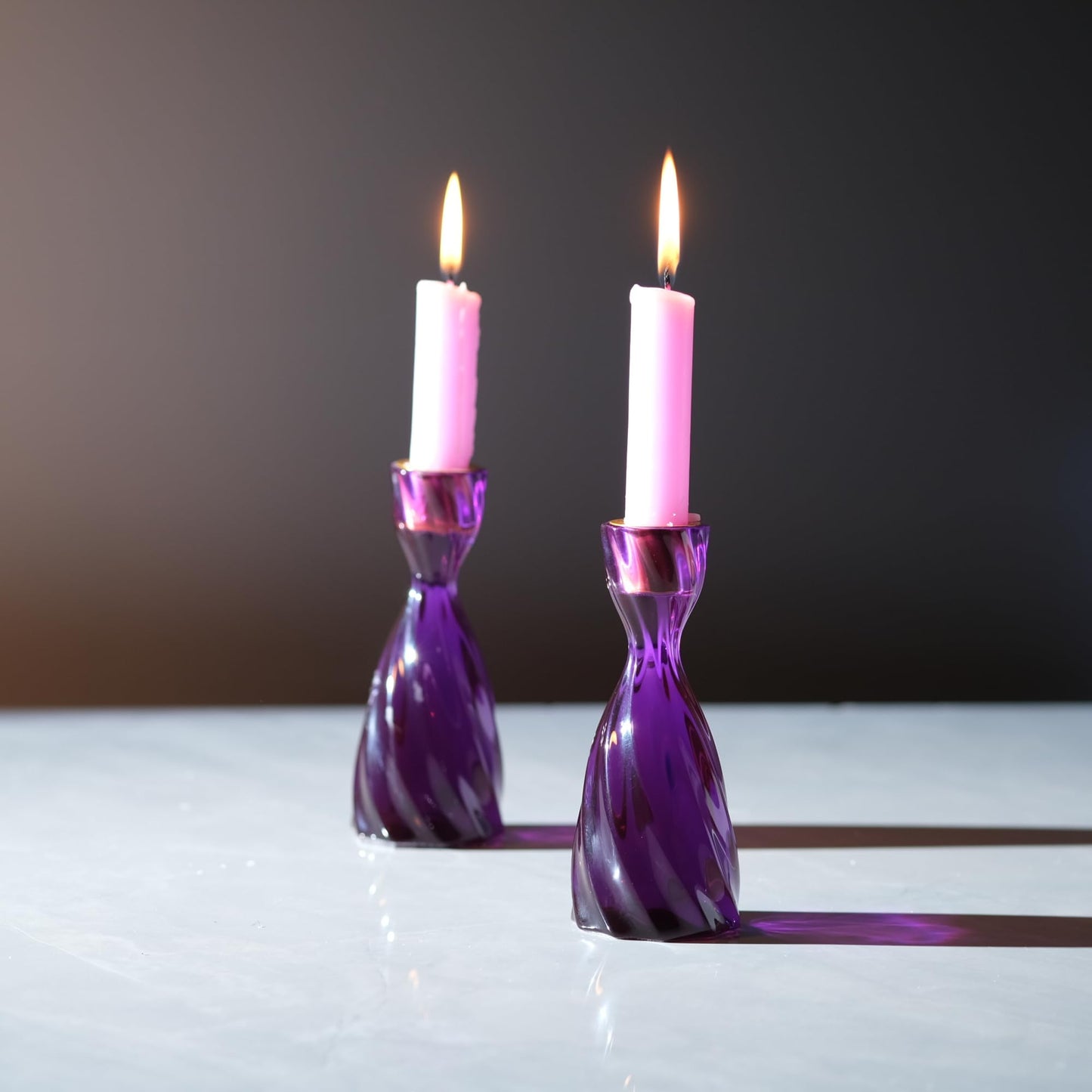 ICNBUYS Twizzle Twist Candle Holder, Decorative Candle Holder for Table Display, Romantic Decoration, Unique Home DÉCOR Aesthetic, Housewarming Gift, Purple Height 5.7 inches Set of 2 - Resin