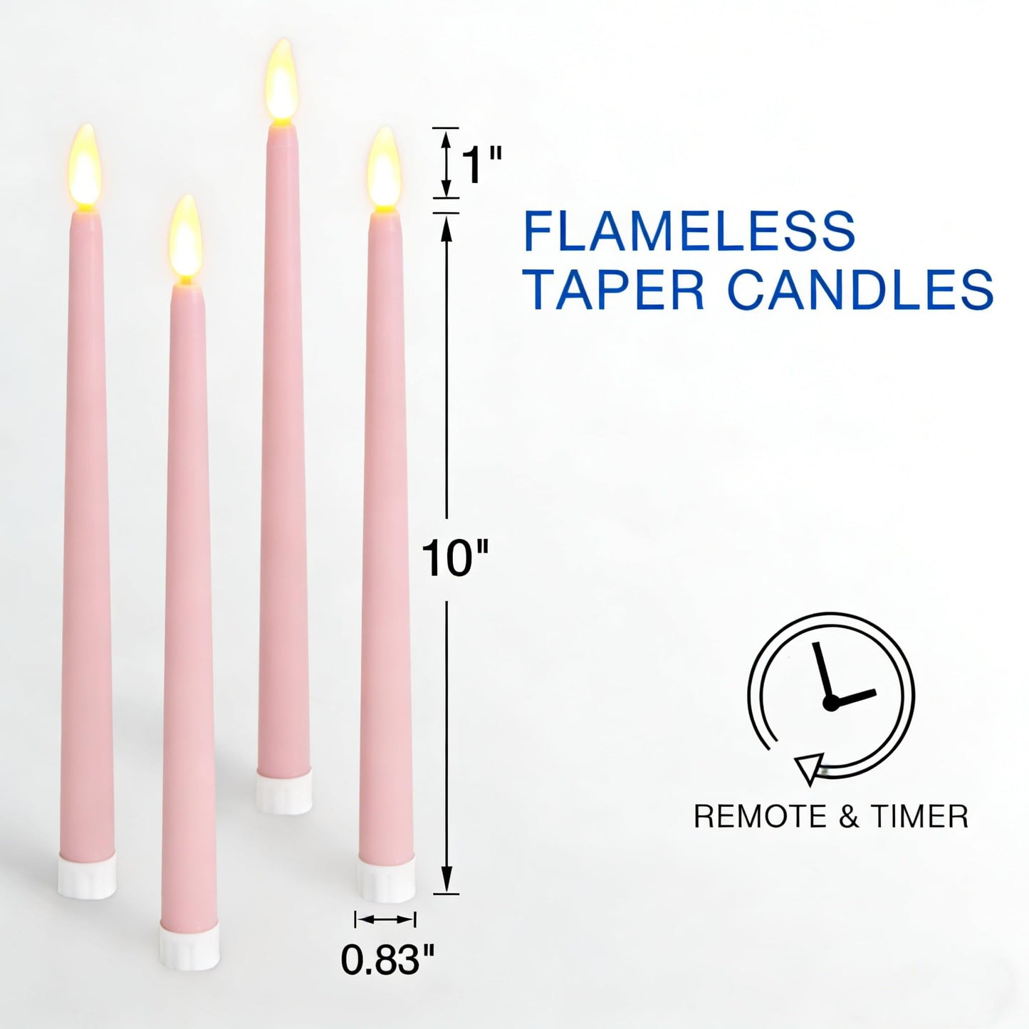 Ni-JASW Pink Flameless Taper Candles with Remote, Battery Powered Flickering LED Candlesticks Set of 4